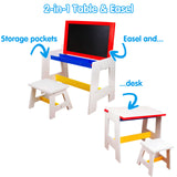 Eco-Concious Solid Wood 2-in-1 Table & Stool Set with Easel, Storage & Paper Roll | 3-8 Years