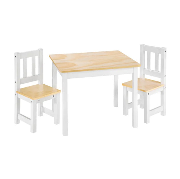 Kids Montessori White and Natural Solid Wood Table and 2 Chairs | 36m plus