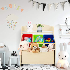 Barns | Träbokhylla för barn och leksaksförvaring | Utrullningslåda och lådor