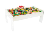 2-in-1 Wooden Train Table & City Play Table | 90pc Train Set | White