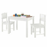 Juego de mesa y 2 sillas blancas para niños, limpio y clásico.