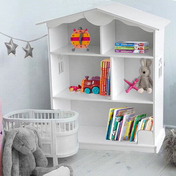 Large 3 Storey White Wooden Montessori Dolls House Bookcase and Toy Storage - 1m High