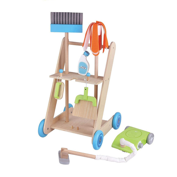 Childrens | Montessori 11 Piece Wooden Kids Cleaning Trolley | Kids Cleaning Set