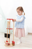 This kids cleaning set includes wooden a  pretend play broom, mop, dustpan, brush and an organising stand.