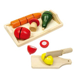 comida de brincar de madeira ecológica Montessori de 9 peças | Comida de brinquedo de madeira | Tábua de corte, bandeja e frutas | 3 anos ou mais
