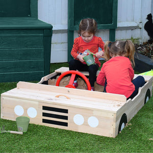 Kids Large Eco Wooden Pre-Treated Car Sandpit with Cover | 1.15m Long | 12m+