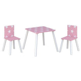 Viileä ja söpö, tämä lasten huonekalujen yhdistelmä on pukeutunut valkoiseen ja vaaleanpunaiseen värimaailmaan, jossa on valkoisia tähtiä.