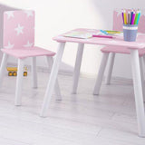 Zestaw drewnianych stołów i krzeseł dla dzieci | Spadające Gwiazdy | Cukierkowy róż i biel