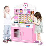 Infantil | Cocina de juguete de madera para niños que incluye juego | Rosa y blanco | 3-7 años