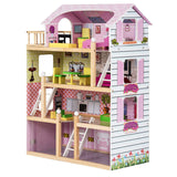 Little Helpers gran casa de muñecas montessori con 4 plantas, escaleras y balcón