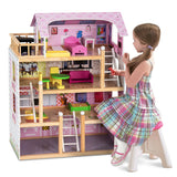 Großes detailliertes Montessori-Puppenhaus aus Öko-Holz | 4-stöckiges Puppenhaus | Möbelstücke