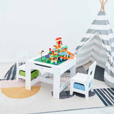 Kids 3-in-1 Wooden Table & Chairs | Reversible Top | Lego Board | Storage Drawers | 3 Years+