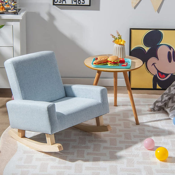 Blue Rocking Chair Child Kids Anti-Tip | Spine Supporting Rocking Chair | Linen Blue | 3-6 yrs ...