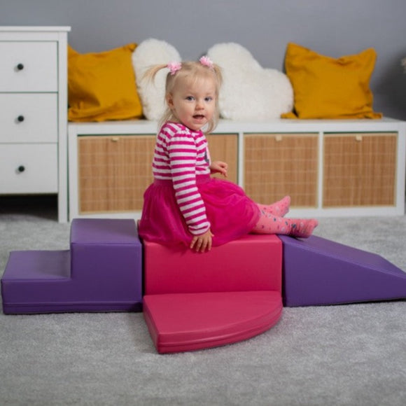 Soft Play Equipment | 4 Piece Climb & Slide Foam Play Set | Pink & Purple