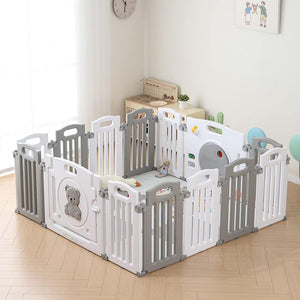 Parc pour bébé pliable et modulable à 14 panneaux | Piscine à balles | Gris et Blanc | Tapis en mousse en option