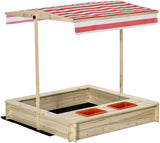Arenero de madera de abeto ecológico para niños con dosel ajustable resistente al agua y a los rayos UV | Juego de arena y agua | 1,18 m cuadrados