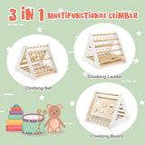 4-in-1 Eco-klimrek van berkenhout voor kinderen | Montessori Pikler Driehoek, Glijbaan & Klimmer | Wit en natuurlijk beukenhout