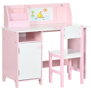 Escritorio de tareas para niños Montessori | Estantería | Almacenamiento y silla | Rosa y blanco | 3-8 años