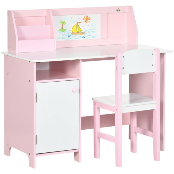 Montessori Children's Homework Desk | Bookshelf | Storage & Chair | Pink & White | 3-8 Years