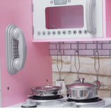 Cozinha de brinquedo montessori de luxo | telefone | quadro negro | microondas | sons e acessórios realistas | rosa