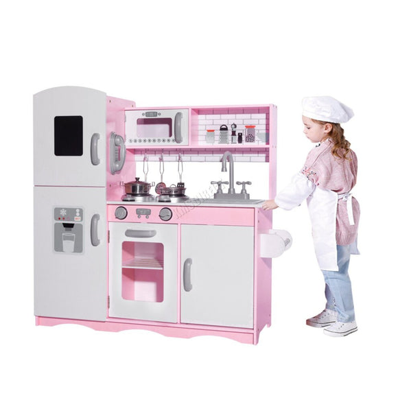 Deluxe Montessori Inspired Toy Kitchen | Phone | Blackboard | Microwave | Realistic Sounds & Accessories | Pink