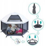 Thanks to its carbon fibre frame, this lightweight yet sturdy pop up playpen and travel cot comes with UV canopy