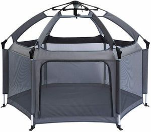 Lightweight Carbon Fibre Pop-up Playpen & Travel Cot with Mattress | Grey | 0m - 5 years