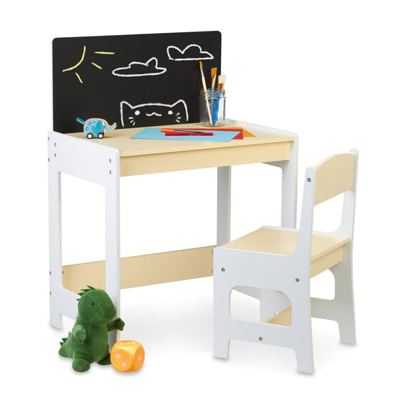 Montessori Homework Desk | Blackboard | Chair | Natural & White | 3-8 Years