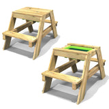 Banco de picnic de 2 plazas de madera ecológica Montessori 4 en 1 de alta calidad, estación de agua, arenero y cocina de barro + tapa | 3 años +
