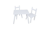 Zeitgenössisches Set aus weißem Holztisch und Stühlen für Kinder | 3 Jahre+