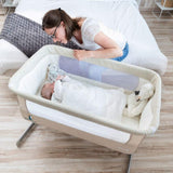 Adjustable Height | Easy Folding Next-to-Me Baby Crib with Mattress | Grey