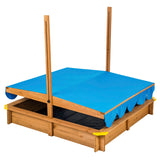 Kids Eco Cedar Wood Sandpit with UV & Waterproof Adjustable Canopy w/ Liner | Blue | 1.2m Square