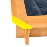 Arenero de madera de cedro ecológico para niños con toldo ajustable resistente al agua y a los rayos UV con revestimiento | Azul | 120x120cm