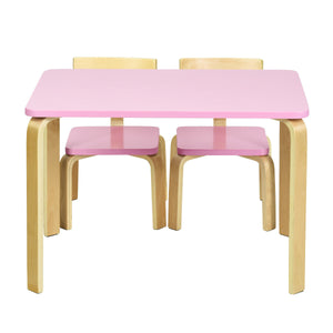 Kids Montessori Large Eco Pine Wood Table and 2 Ergonomic Chairs | Pink & Natural | 3-12 Years+