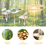 Juego de mesa y 2 sillas de madera maciza de pino ecológico Montessori para niños | Blanco y Pino | 3 años+