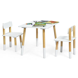 Juego de mesa y 2 sillas de madera de pino ecológico Montessori para niños | Blanco y Pino | 3 años+