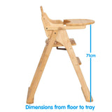 Deluxe Eco Conscious Solid Wood Space Saving | Easy Folding Highchair | 5 Point Harness | Beech