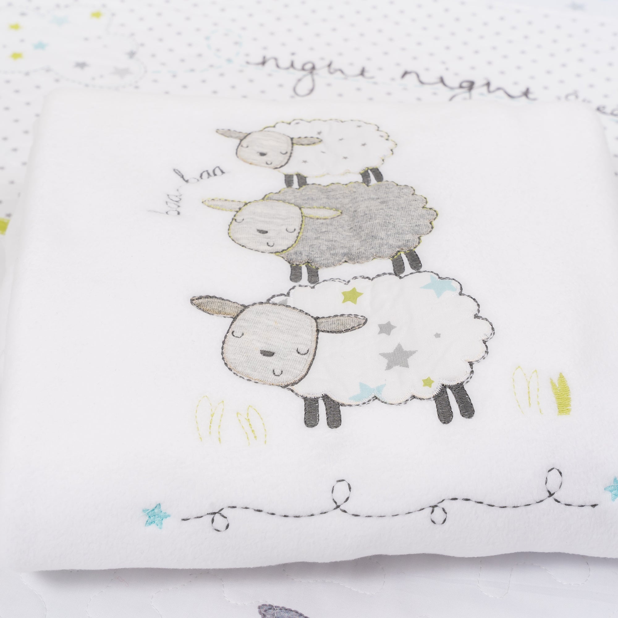 3PC Cot Bedding Set Coverlet Fitted Sheet Blanket Sleepy Sheep www.littlehelper