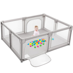 Box per bambini extra large e piscina con palline | Tessuto a rete traspirante | 1,9 x 1,5 m| Grigio