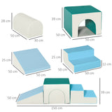 4 large foam pieces make up this soft play set including stairs, tunnel and slide