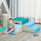 Équipement de jeu doux d'intérieur | Ensemble de jeu en mousse Montessori 5 pièces | Toboggan de jeu doux | Gris, bleu et vert | 1-3 ans