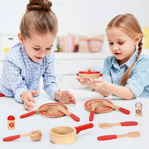 12 kpl montessori puinen teeskentele leikki keittiövälineet leikkisetti | lelusarja | 3 vuotta+