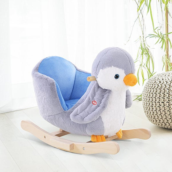 This super cute and cuddly rocking horse penguin in a soft blue and white design will amuse and delight your tot
