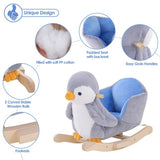 Este pingüino caballito de madera tiene un asiento amplio para mayor comodidad con manillar delantero y reposapiés completos con asas de fácil agarre.