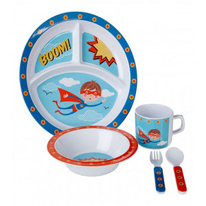 Set pappa per neonati e bambini antigraffio | Set da 5 pezzi | supereroe