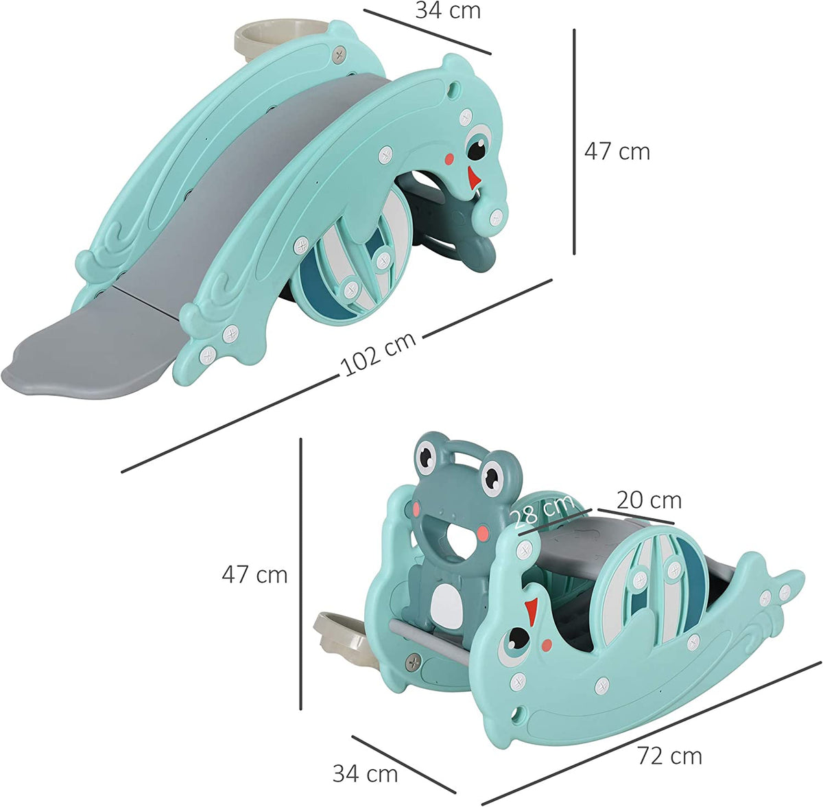 Kids Montessori 3-in-1 Slide | Rocker | Basketball Hoop | Aqua | 3-6 ...