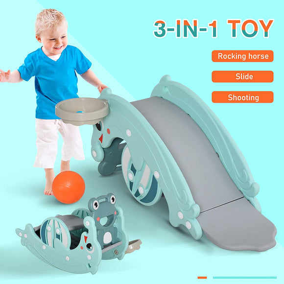 Toddler Montessori 3-in-1 Slide | Rocking Horse | Basketball Hoop| 3-6 Years |