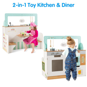 Deluxe 2-in-1 Montessori Retro Toy Kitchen & Diner | Large number of Features & Accessories