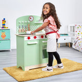 Cocina de juguete retro de madera ecológica Montessori de lujo | Gran cantidad de características y accesorios | Verde