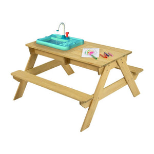 Banco de picnic de madera FSC Montessori 5 en 1 para niños, estación de agua, arenero y cocina de barro | 2 años +